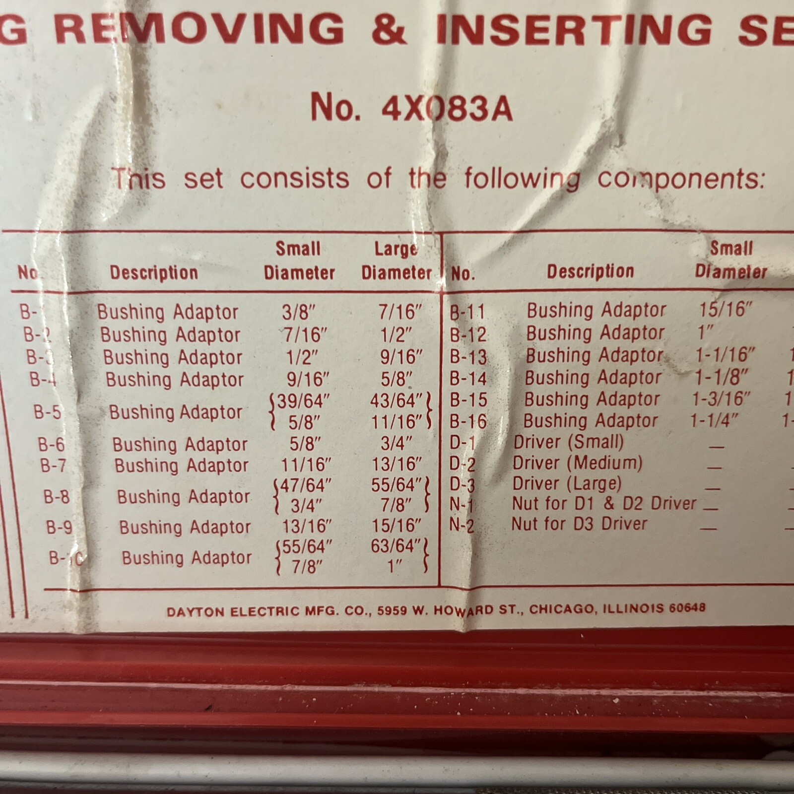 Dayton 4X083A 19 Of 20 Piece Bushing Removing & Inserting Set in Case