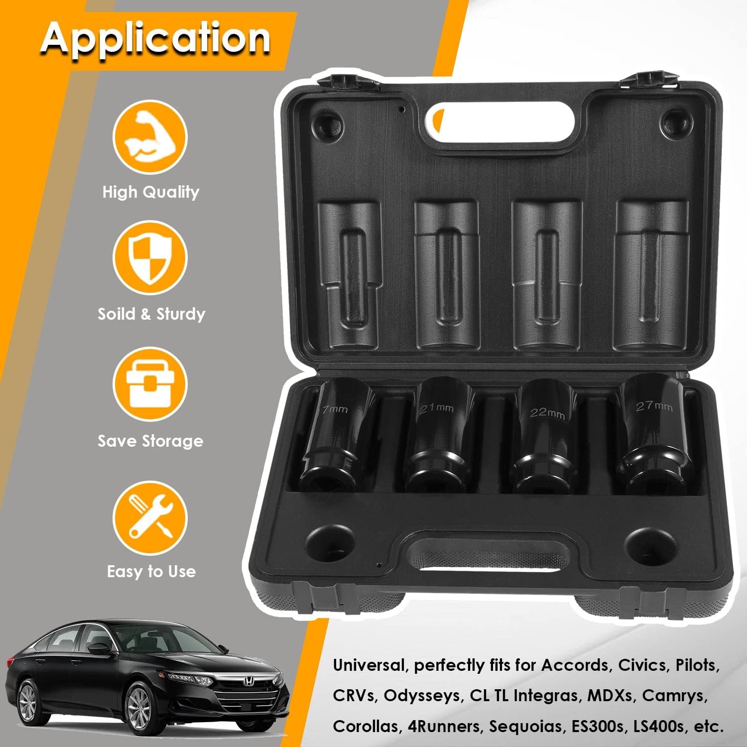 3X Power Harmonic Balancer Crank Bolt Removal Tool Socket Set 17 21 22 27mm 1/2″