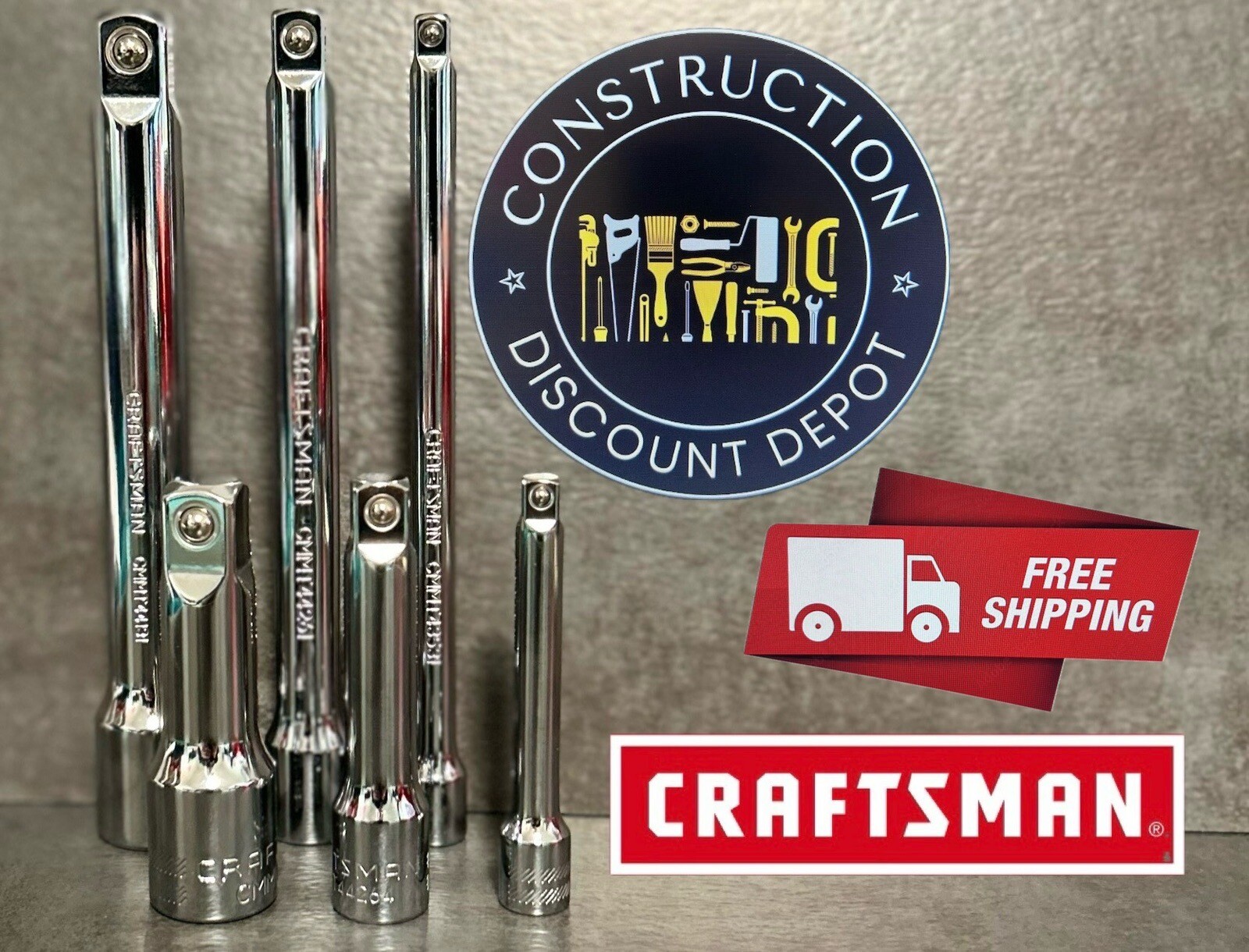 New CRAFTSMAN Set of 6 Extension Bar 1/2″ 3/8″ & 1/4″ Drive X 6″ & 3″