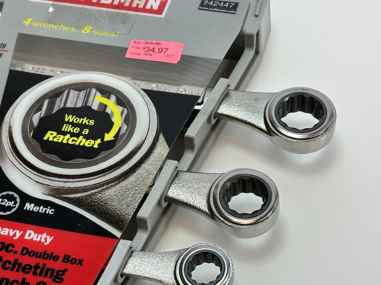 NOS Craftsman USA 42447 Metric 8-19mm Double Box End Ratcheting Wrench Set, Rare