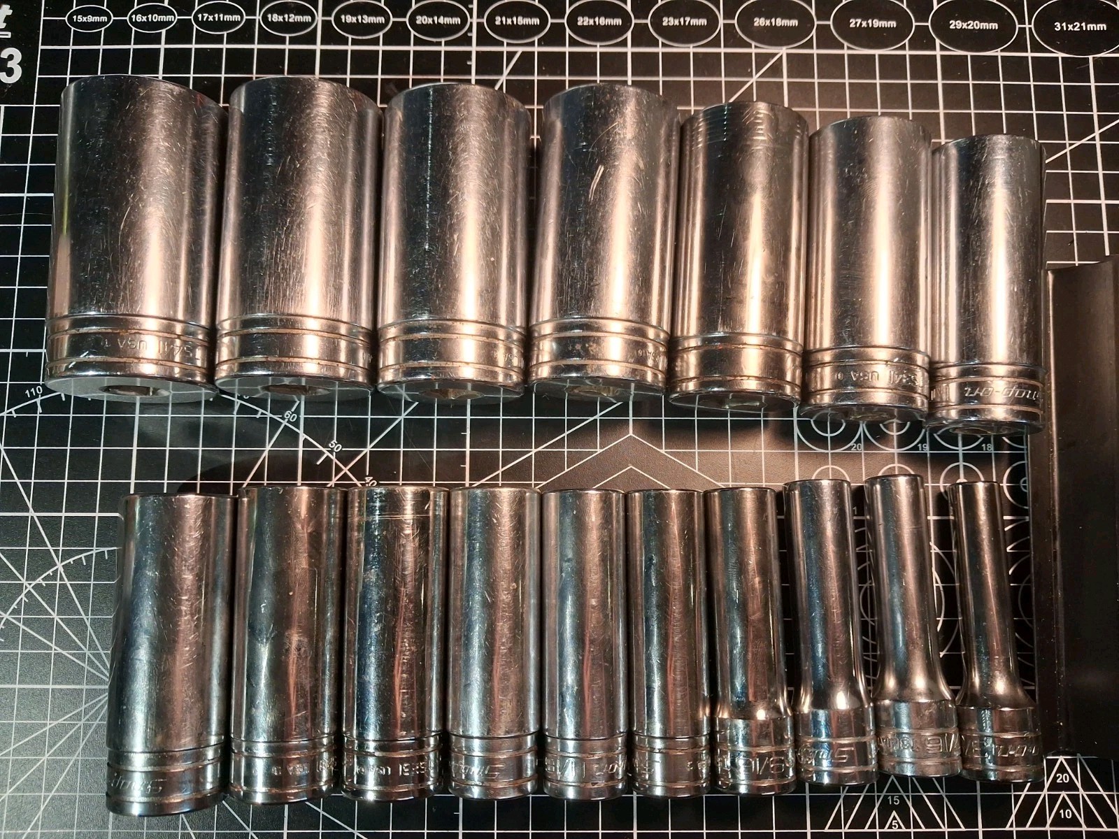 Snap On 1/2 drive deep SAE 6 point 3/8- 1 3/8 chrome socket set 17pc