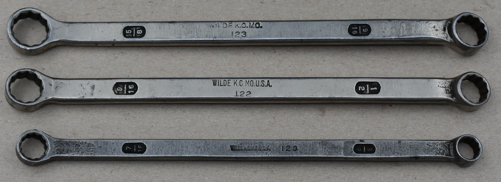 WILDE TOOLS, 120 122 123, 3/8″x7/16″, 1/2″x9/16″, 9/16″x5/8″, BOX END WRENCH LOT