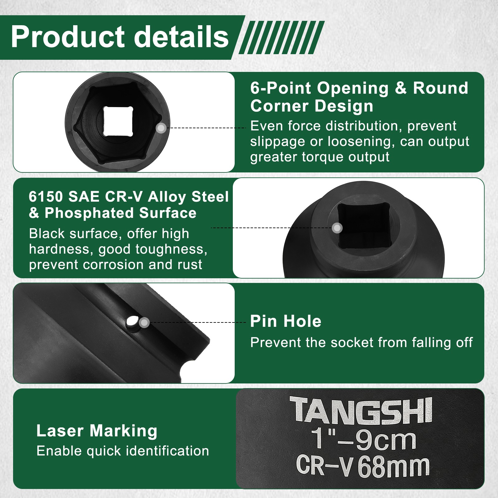 6-Point Impact Socket, | 1″ Drive x 68mm, 90mm Length|, 1-Pieces