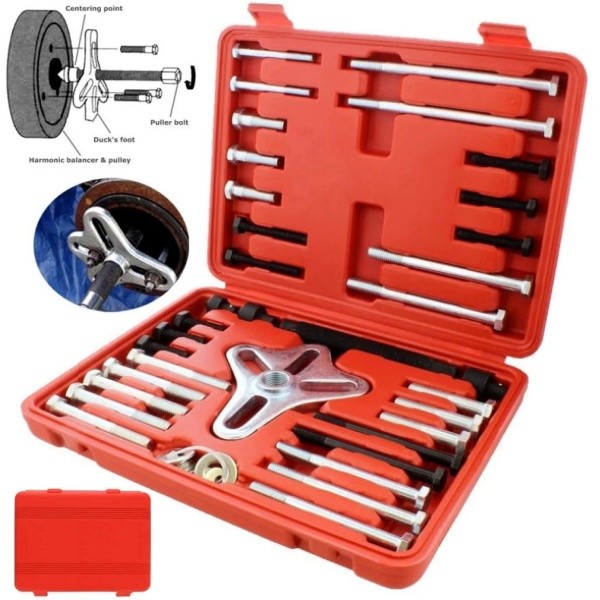46pcs Harmonic Balancer Puller Tool Set Gear Pulley Steering Wheel Removal US