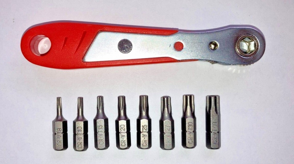 5-Point star Torx Tamper-Proof Bit Set w/ mini ratchet wrench 8pc TS 8-40