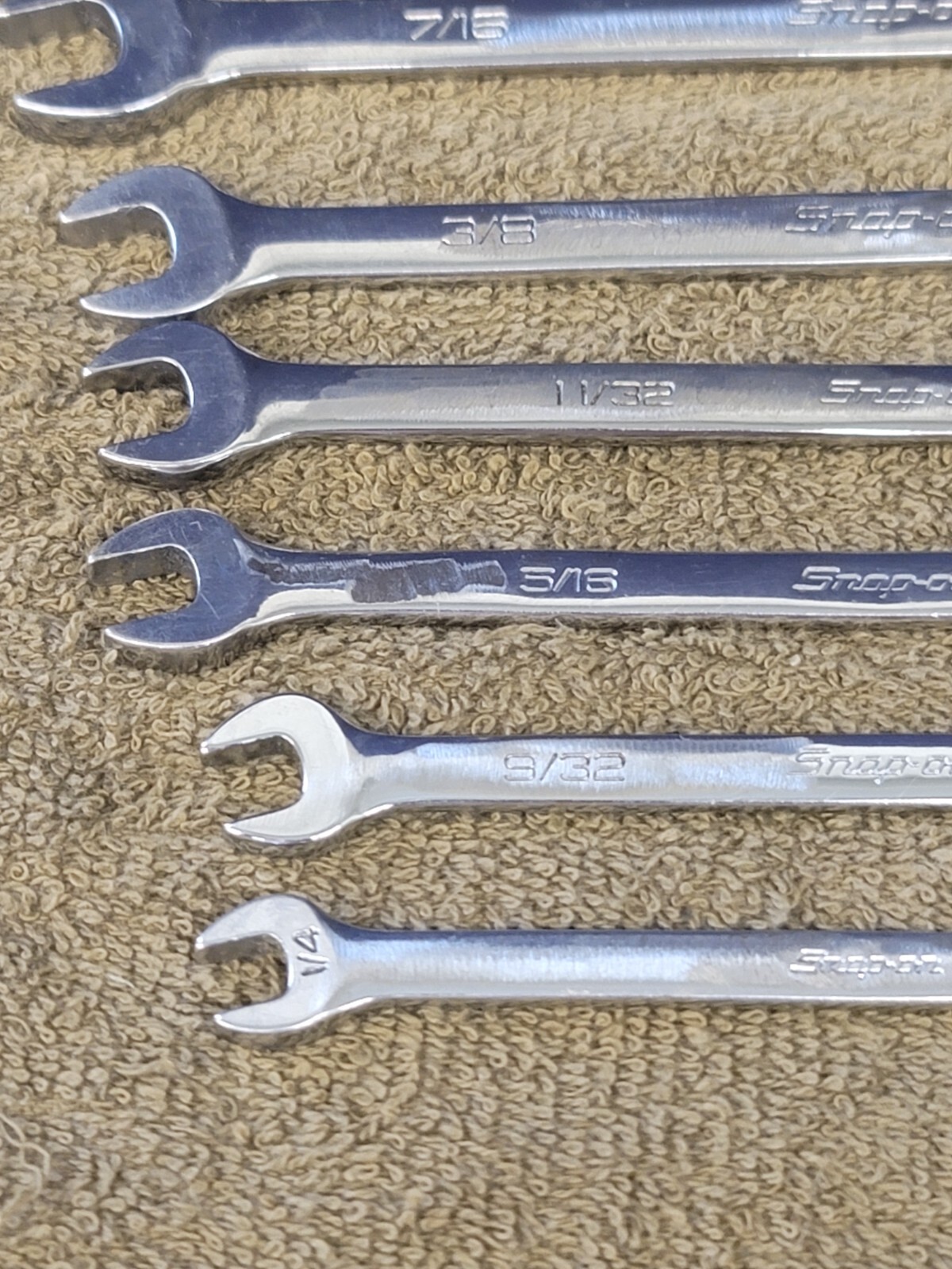 Snap on OEX Combination Wrench Set Sae 1-1/16 1 15/16 7/8 13/16 3/4 9/16 3/8 1/4