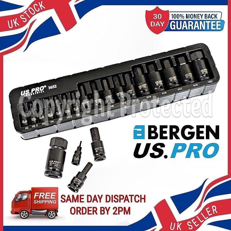 17PC 1/4″ 3/8″ 1/2″ DRIVE INDUSTRIAL IMPACT HEX BIT SOCKET SET ALLEN KEY 2-22MM