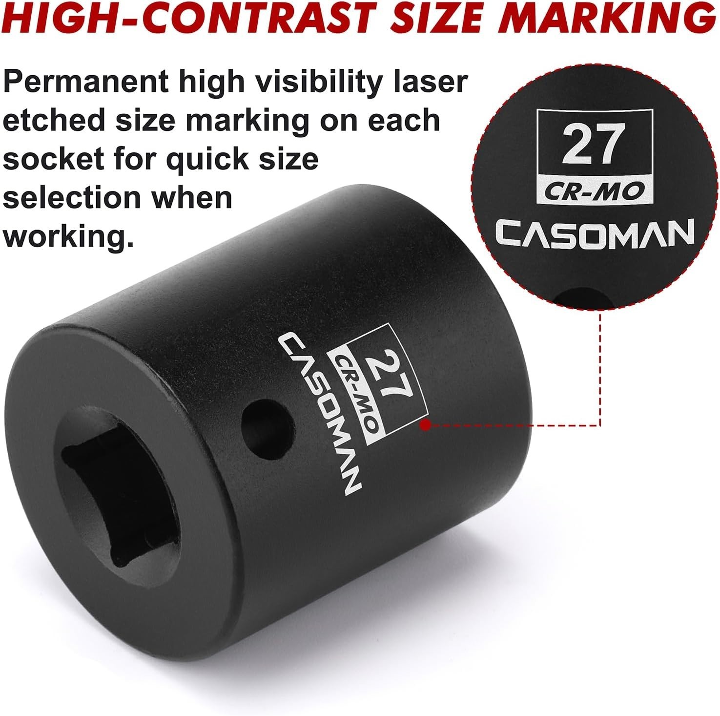 Durable 27mm 6-Point Impact Socket, 1/2 Inch Drive, Corrosion-Resistant Finish