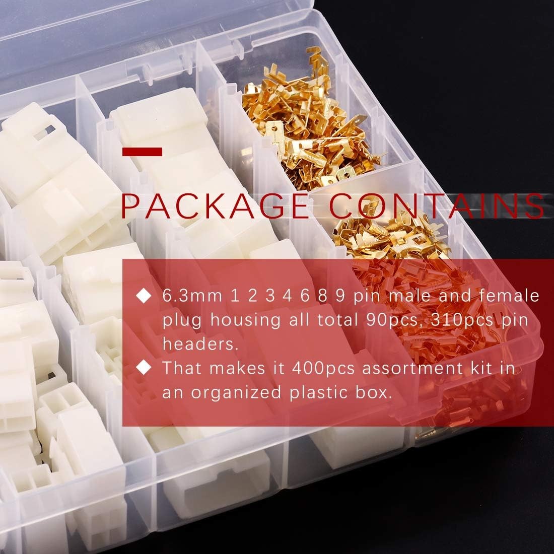 Hilitchi 6.3MM Electrical Automotive Wire Connectors Assortment Kit-400Pcs