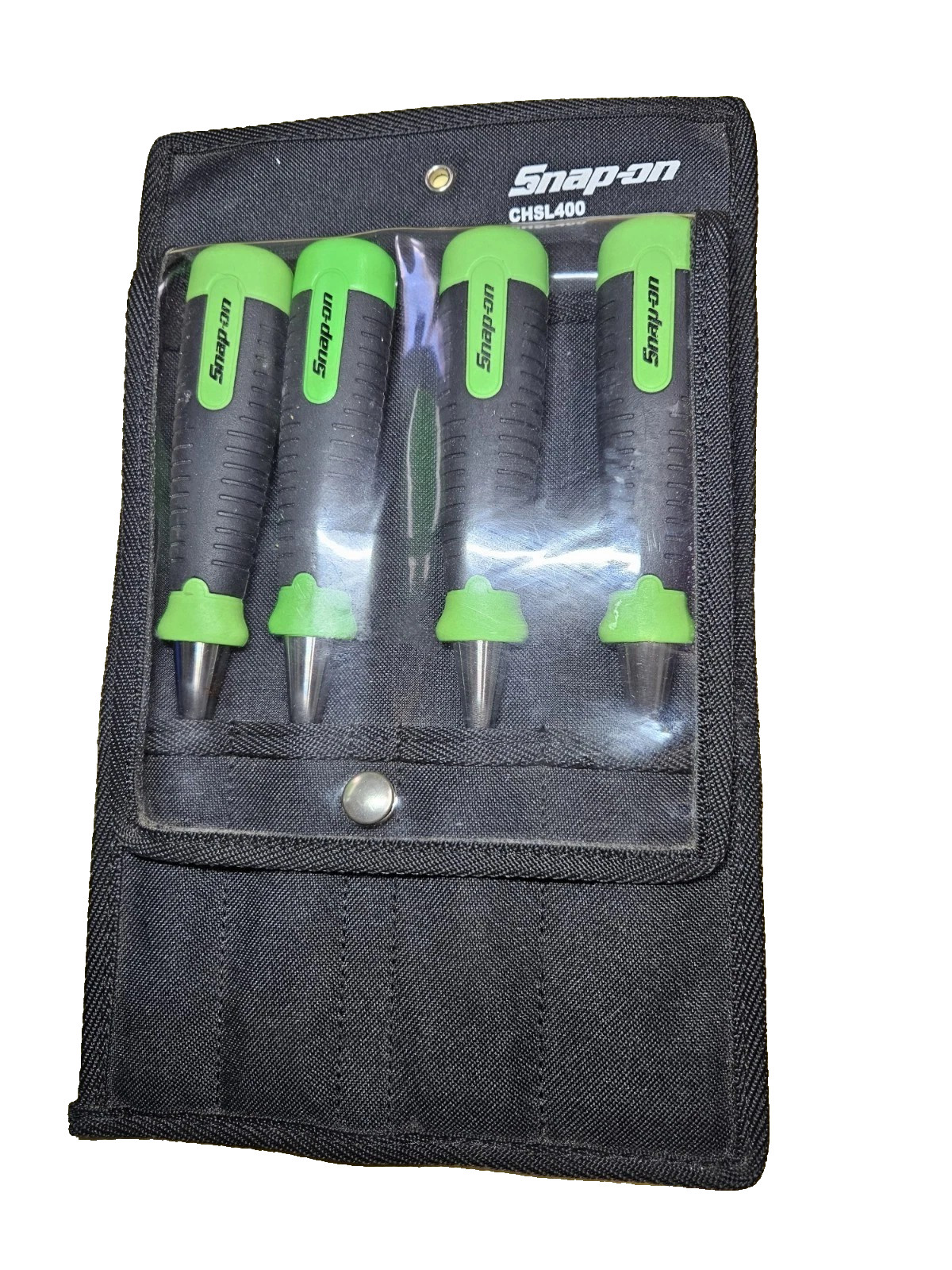 New Snap-on™ GREEN 4pc Composite Handle Soft Grip Chisel Set CHSL400G