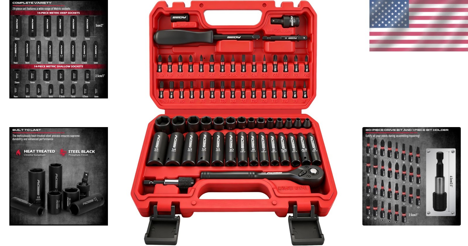 Professional 64 Piece Impact Socket Wrench Set for Automotive and Industrial Use