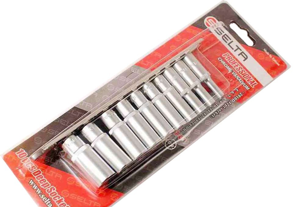 Selta Taiwan 10pc Cr-V 1/4″ dr Deep Socket 6pt/12pt: 5-6-7-8-9-10-11-12-13-14mm