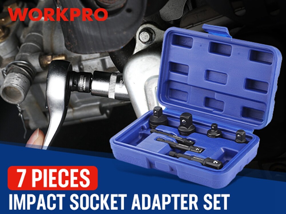 WORKPRO 7PIECE Impact Socket Adapter Set 1/4″ Drill Extension Set 1/2″ 3/8″ 1/4″