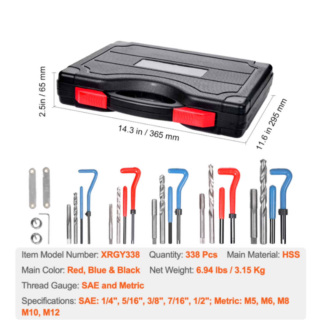 Helicoil Thread Repair Kit 338-Piece SAE and Metric Rethreading Tool Kit