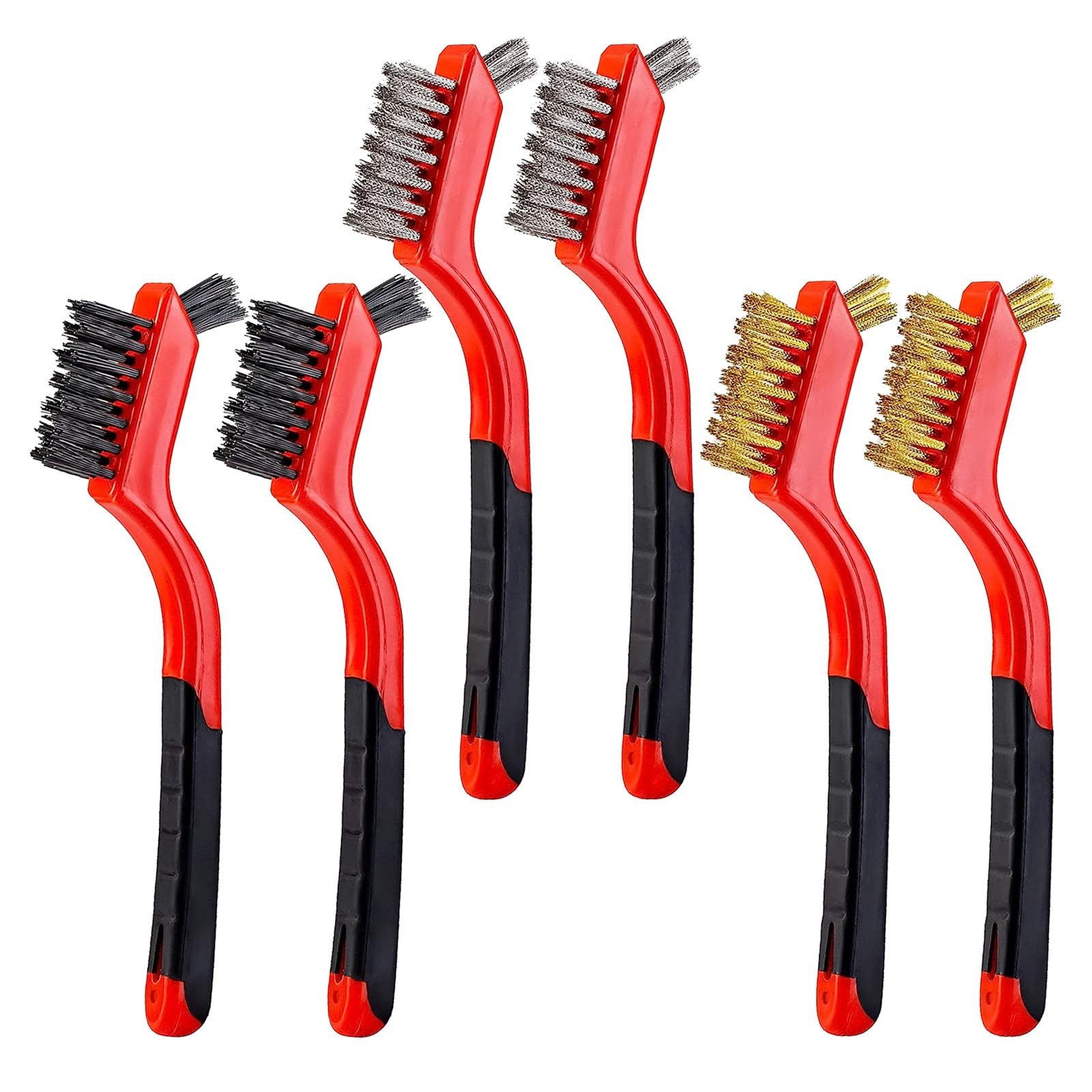 YiwerDer 6Pcs Mini Wire Brush Set, Stainless Steel/Brass/Nylon Bristles Red