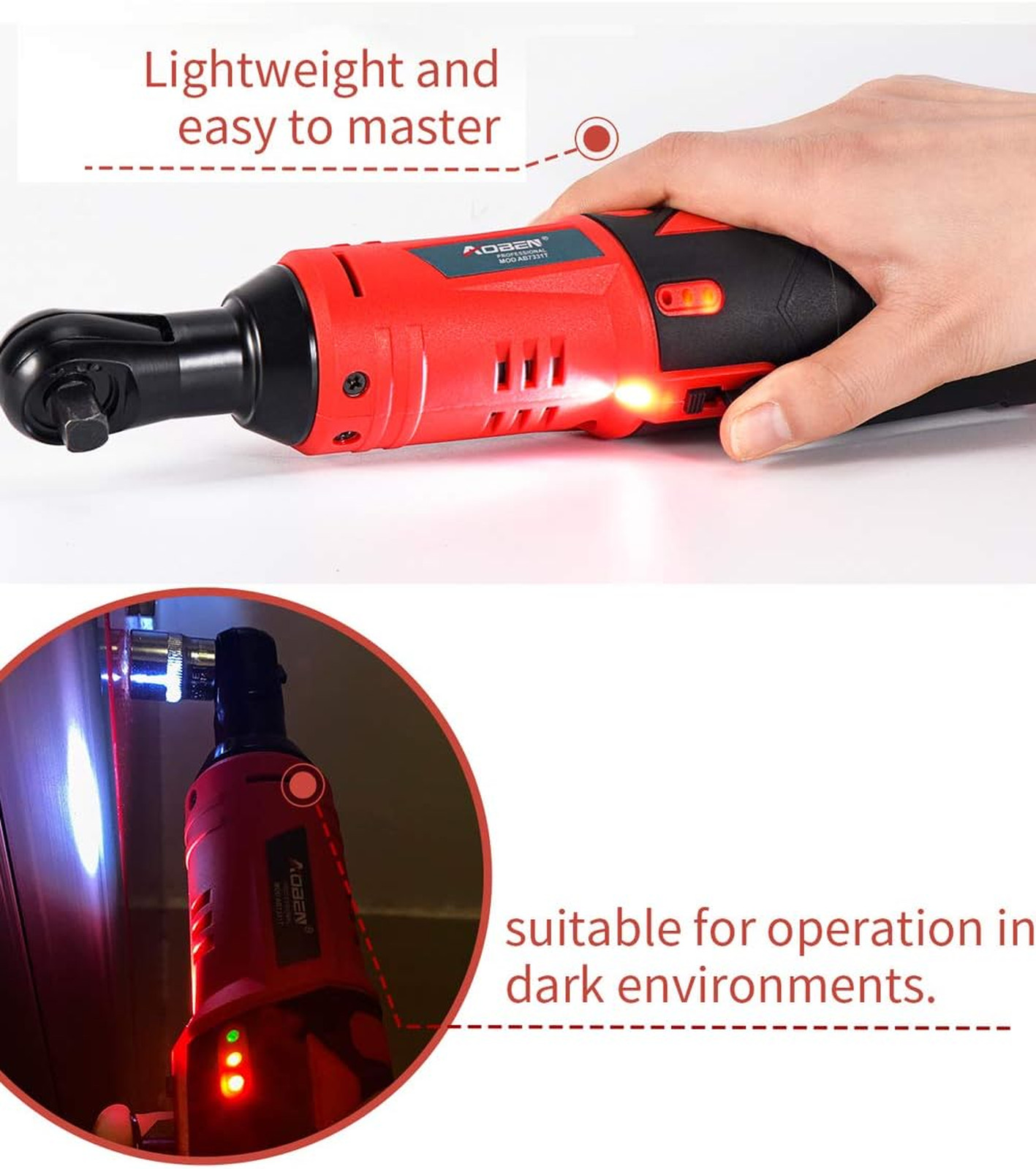 Cordless Electric Ratchet Wrench Set 3/8 Inch 12V Power Tool Kit with 2 Lithium