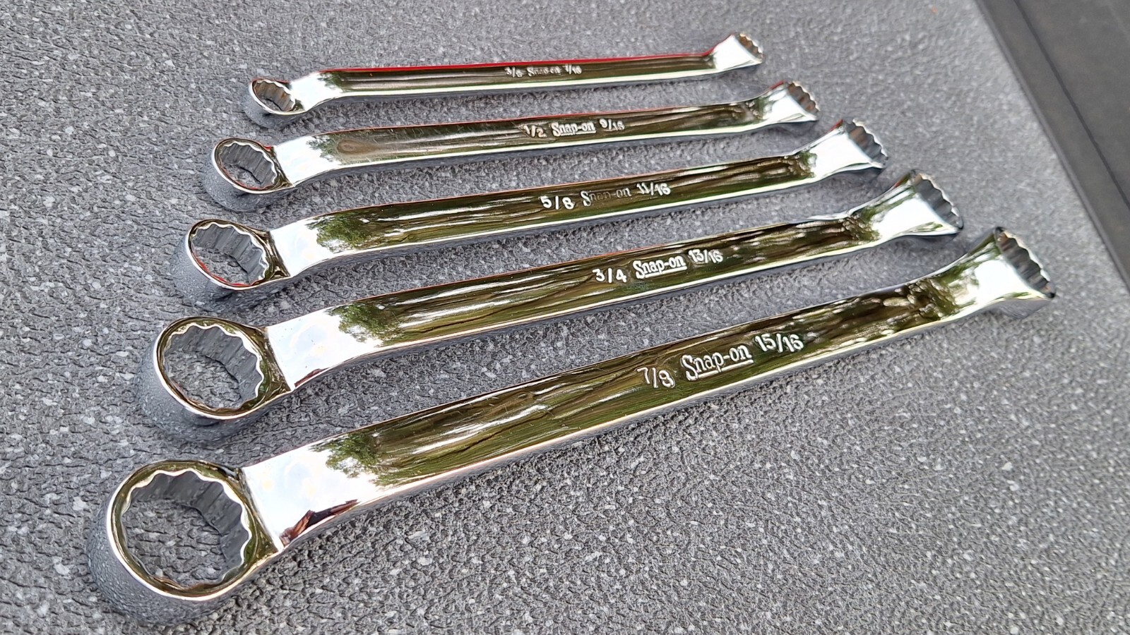 NOS*** UNDERLINED Snap On XB605A SAE 5-pc Offset Double Box Wrench Set w/ Tray