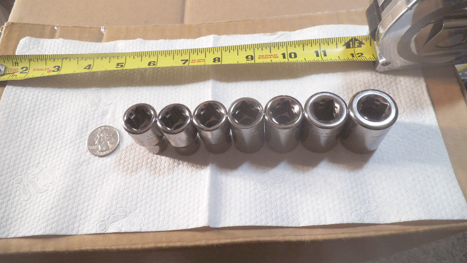 Craftsman USA 7 pc 1/2 drive 12pt SAE shallow sockets, sizes 7/16 to 13/16, nos
