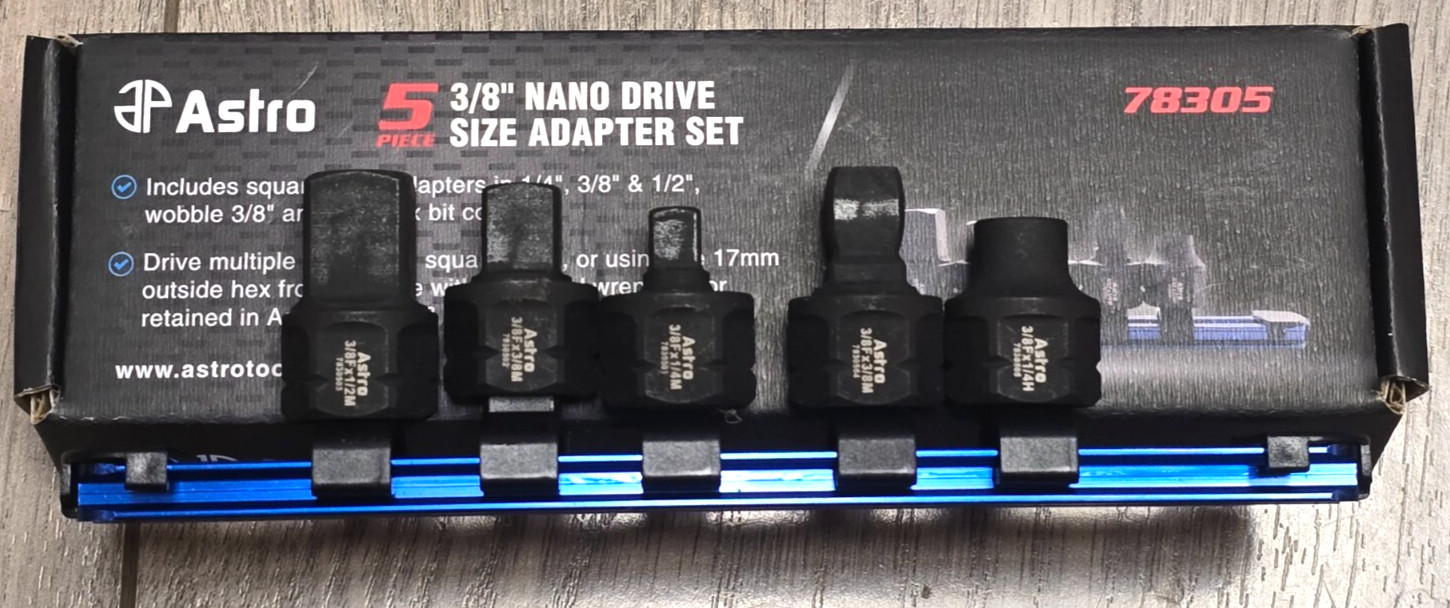 Astro Tools 5pc Nano Dual Drive (3/8″ & 17mm) Socket Adapter Set w/Rail #78305