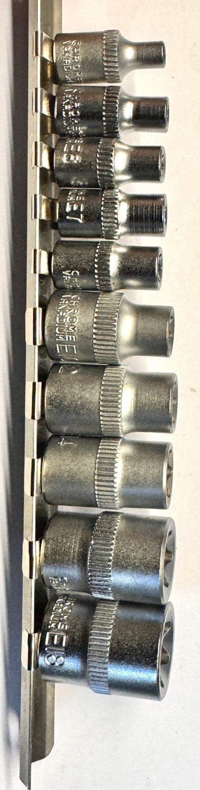 10pc Female Torx Star Socket 1/4″ dr E4 E5 E6 E7 E8 3/8″ dr E10 E12 E14 E16 E18