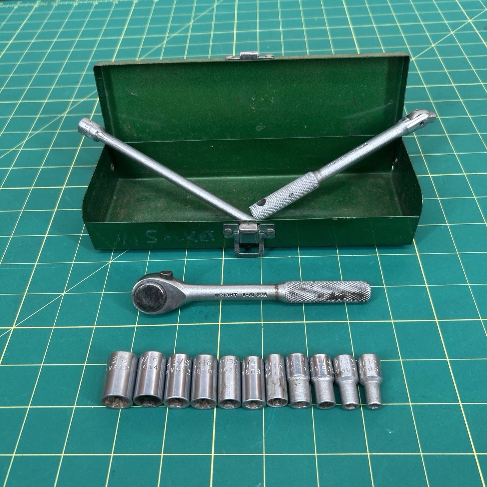 VTG Wright Tools 1/4” Drive SAE Socket & Ratchet Extension V-70 Set Case Box USA