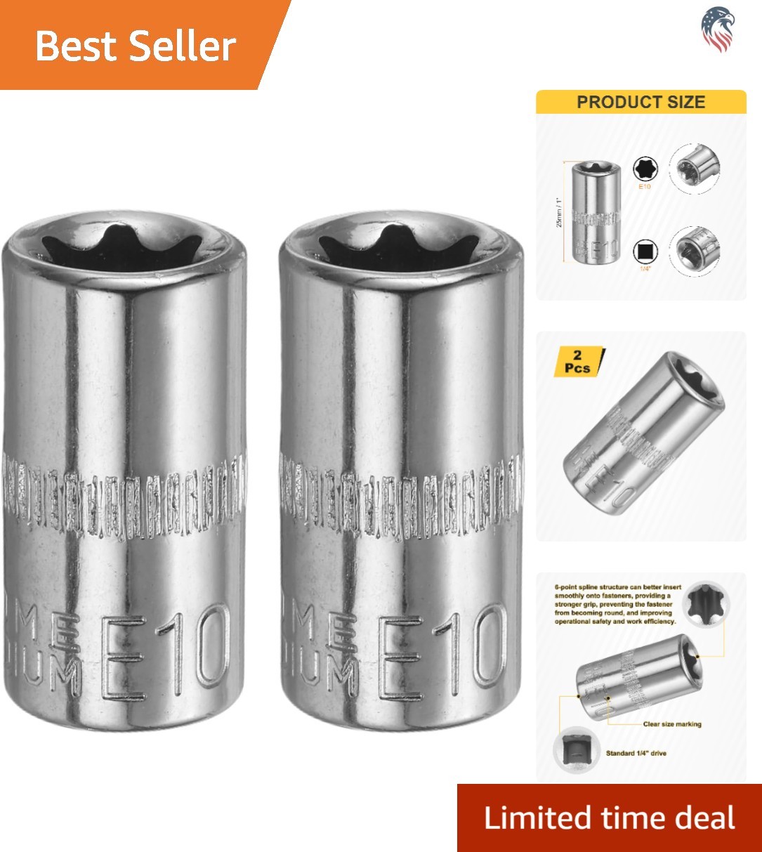 2pcs E10 External Torx Socket Set Compatible with Automotive Machinery 1/4″ D…
