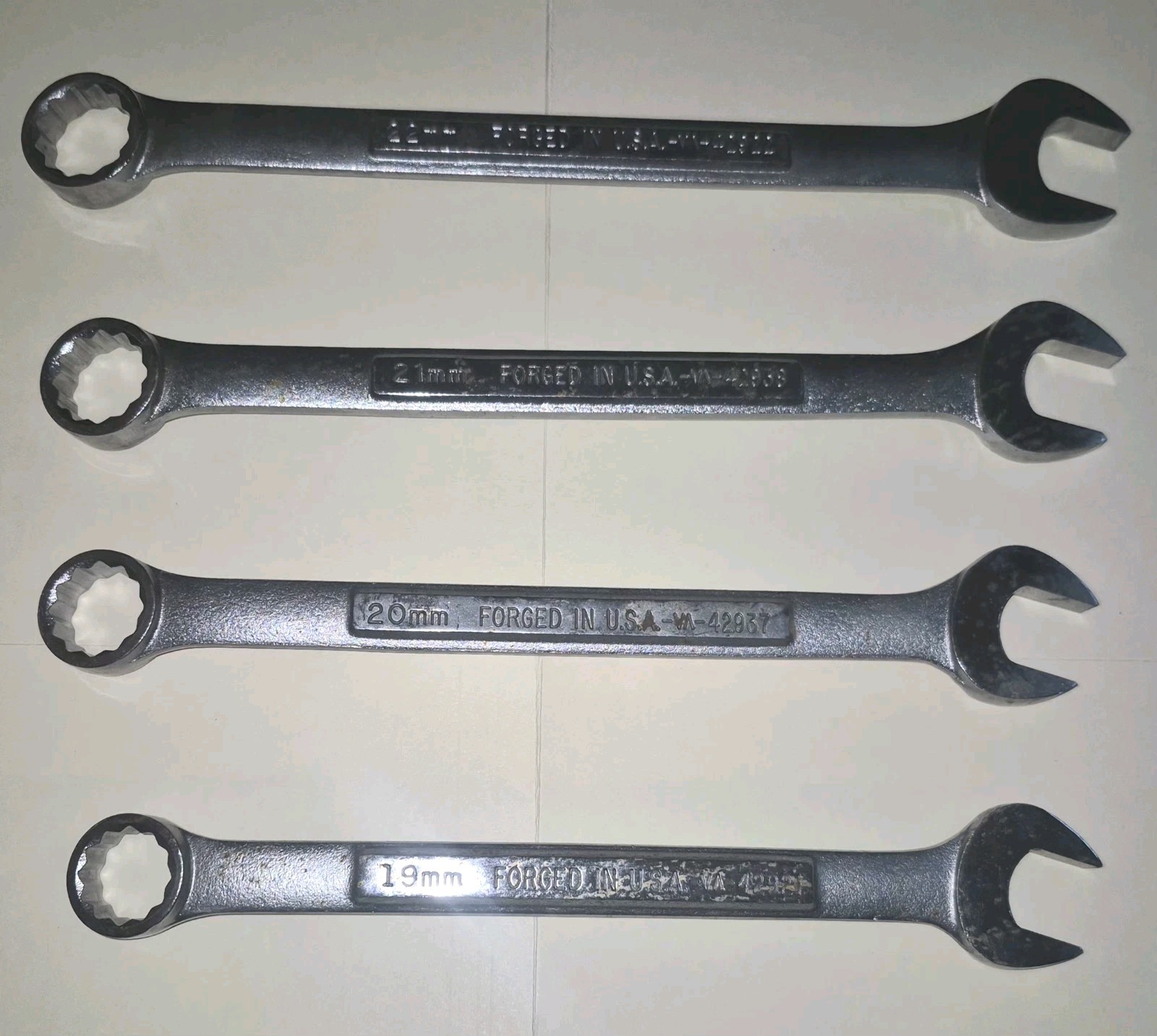 4 Pcs Vnt Craftman USA VA 19MM-20MM 21MM & 22MM 12 point Combination Wrench Lot