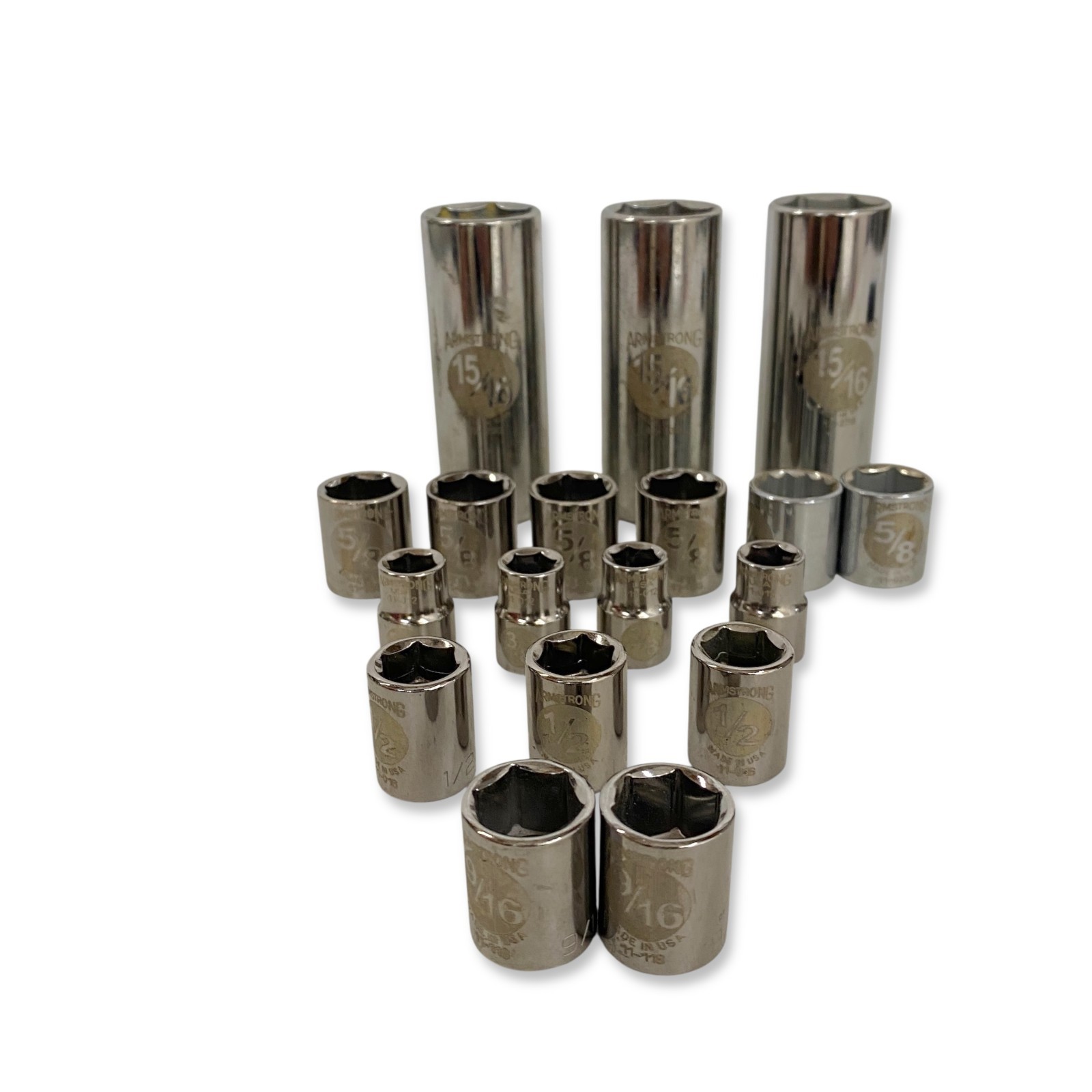 Armstrong USA Socket Set, 6-Point & 12-Point Mixed, 18 Pcs, Deep & Standard