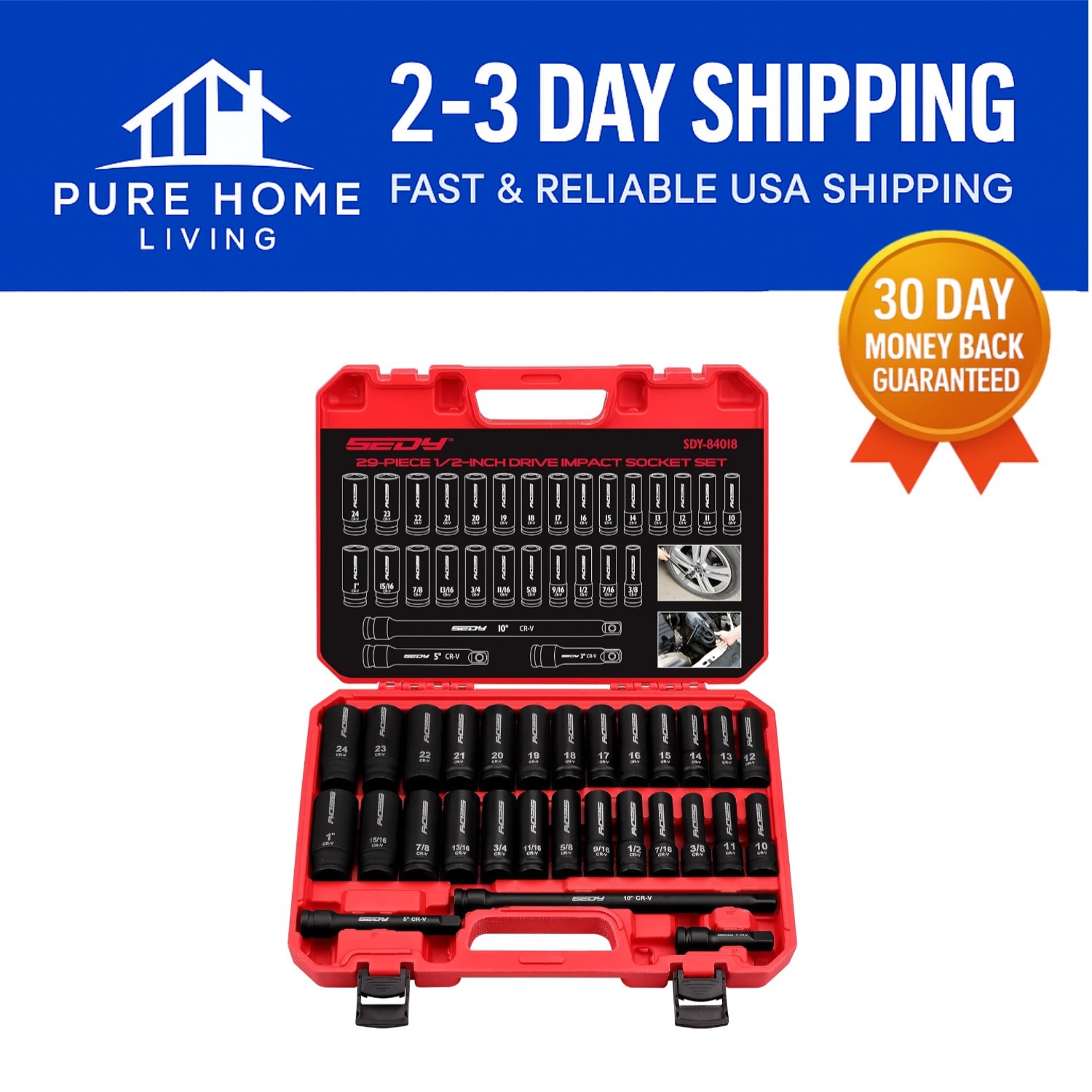29-Piece Chrome Vanadium Impact Socket Set – Precision Tools for Every Job