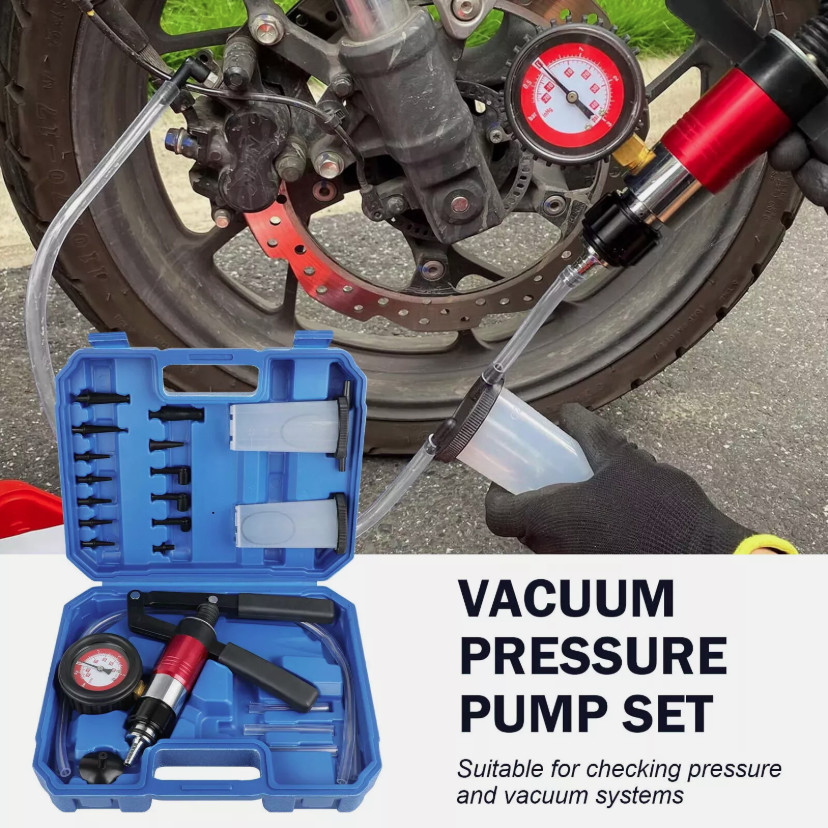 23PCS Hand Held Vacuum and Pressure Pump Tester Tool with Box Brake Bleeder Kit