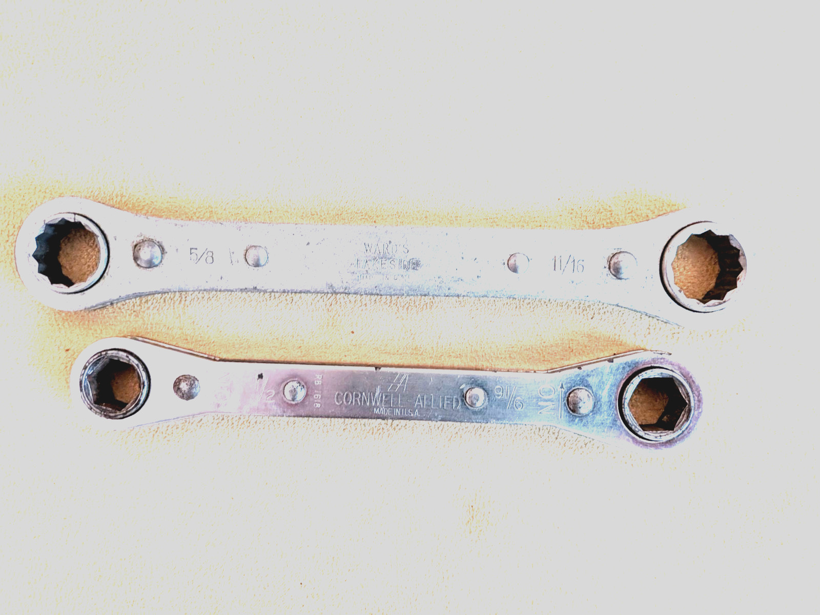 Wards Lakeside 1/2×9/16,Cornwell Allied 5/8×11/16 Reversible Ratcheting Wrenches