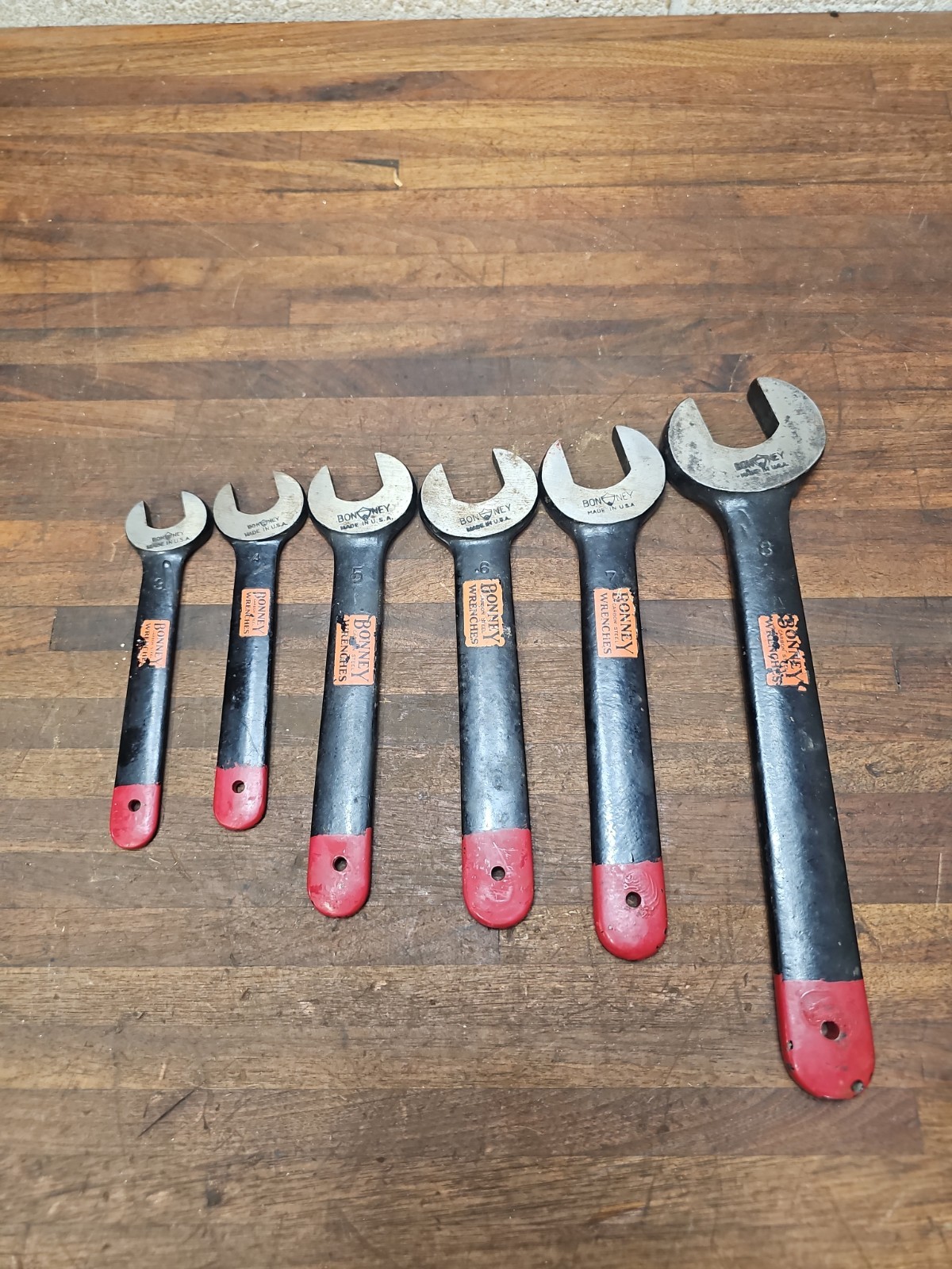 L58- Rare Vintage BONNEY Carbon Steel Engineer Wrench Set of 6 ORIGINAL LABELS