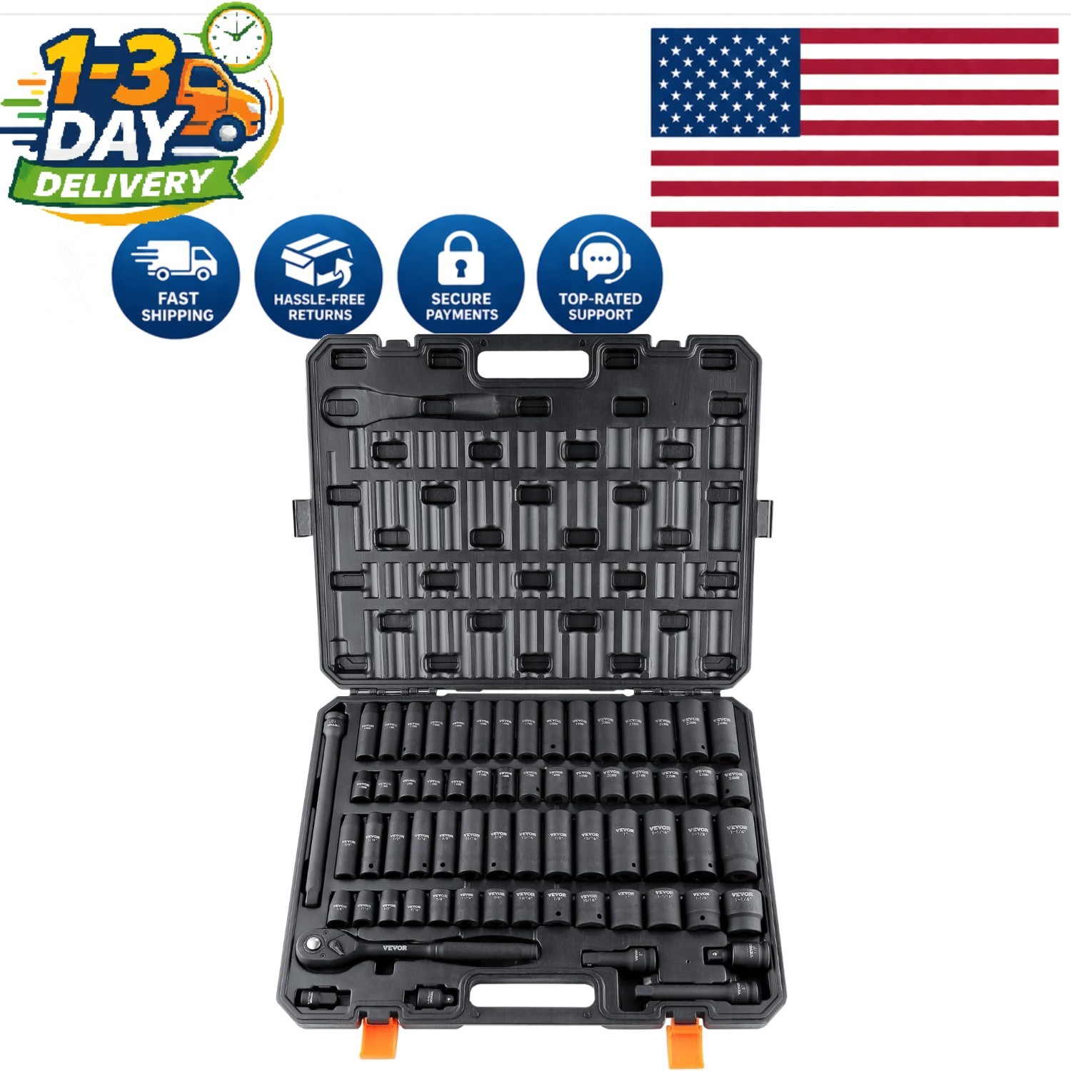 65 Piece Cr-V Alloy Steel Impact Socket Set – High Torque & Easy Size Markings