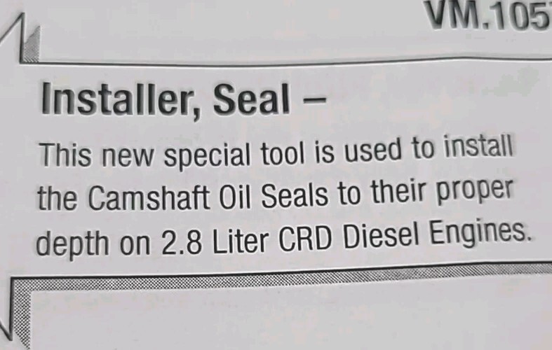 Miller VM.1057 2.8L CRD Diesel Camshaft Oil Seal Installer Tools. Both Pieces