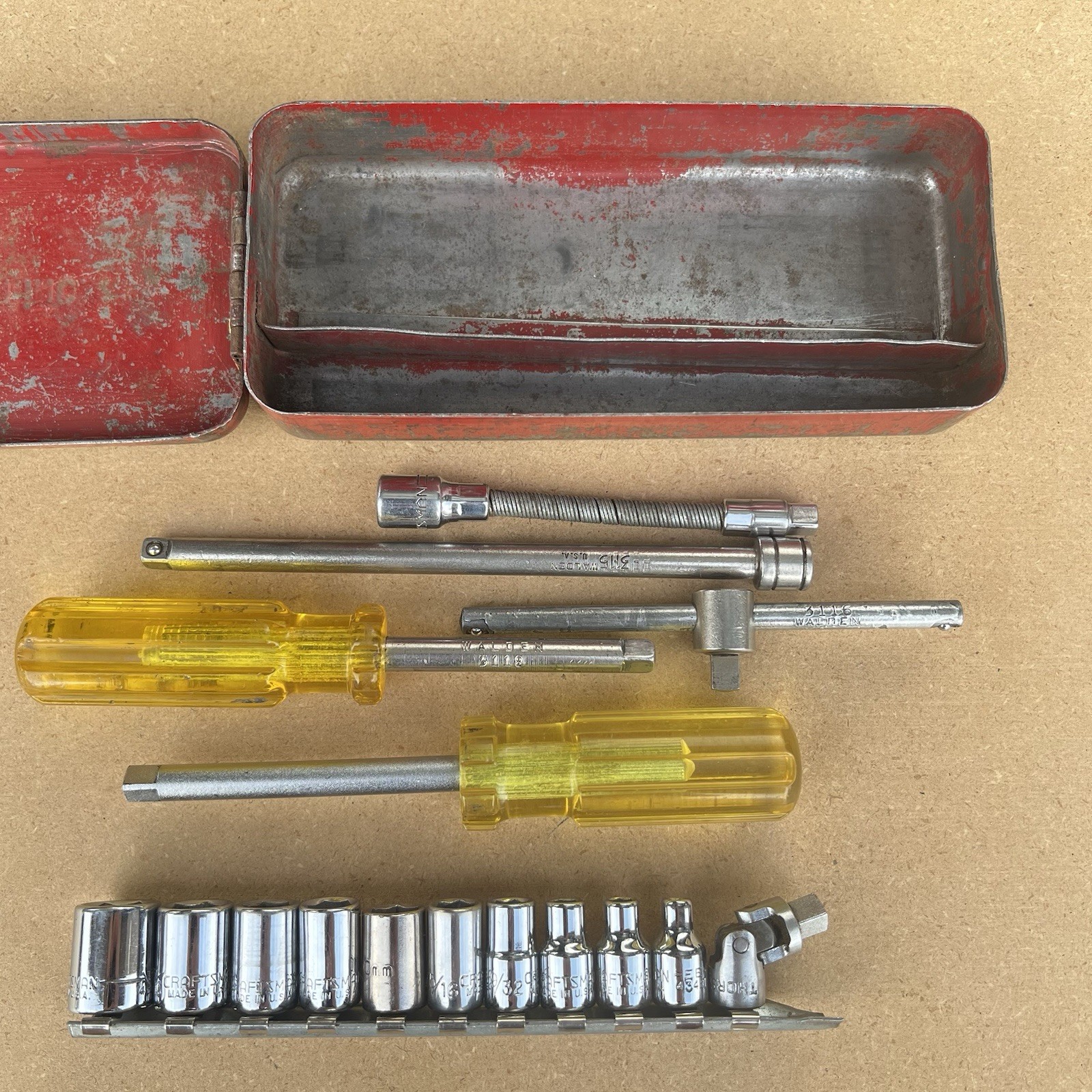 Vtg Walden 1/4″ Drive Socket Driver, Craftsman Socket Set, Metal Box, Others LOT