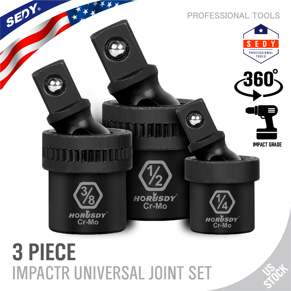3pc Universal Impact Joint Socket Adapter Set 1/4″ 3/8″ 1/2″ Drive U-Joints