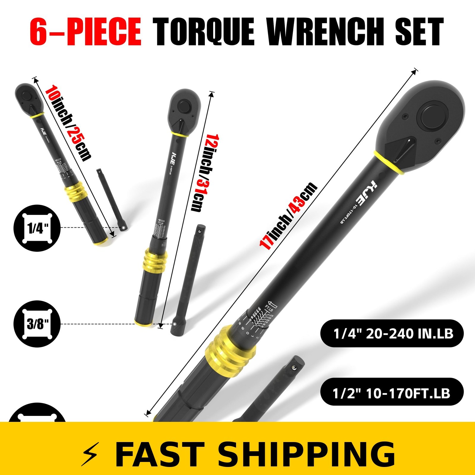 KJE Torque Wrench Set 1/4 3/8 1/2-Inch Drive 72-Tooth Click Tools