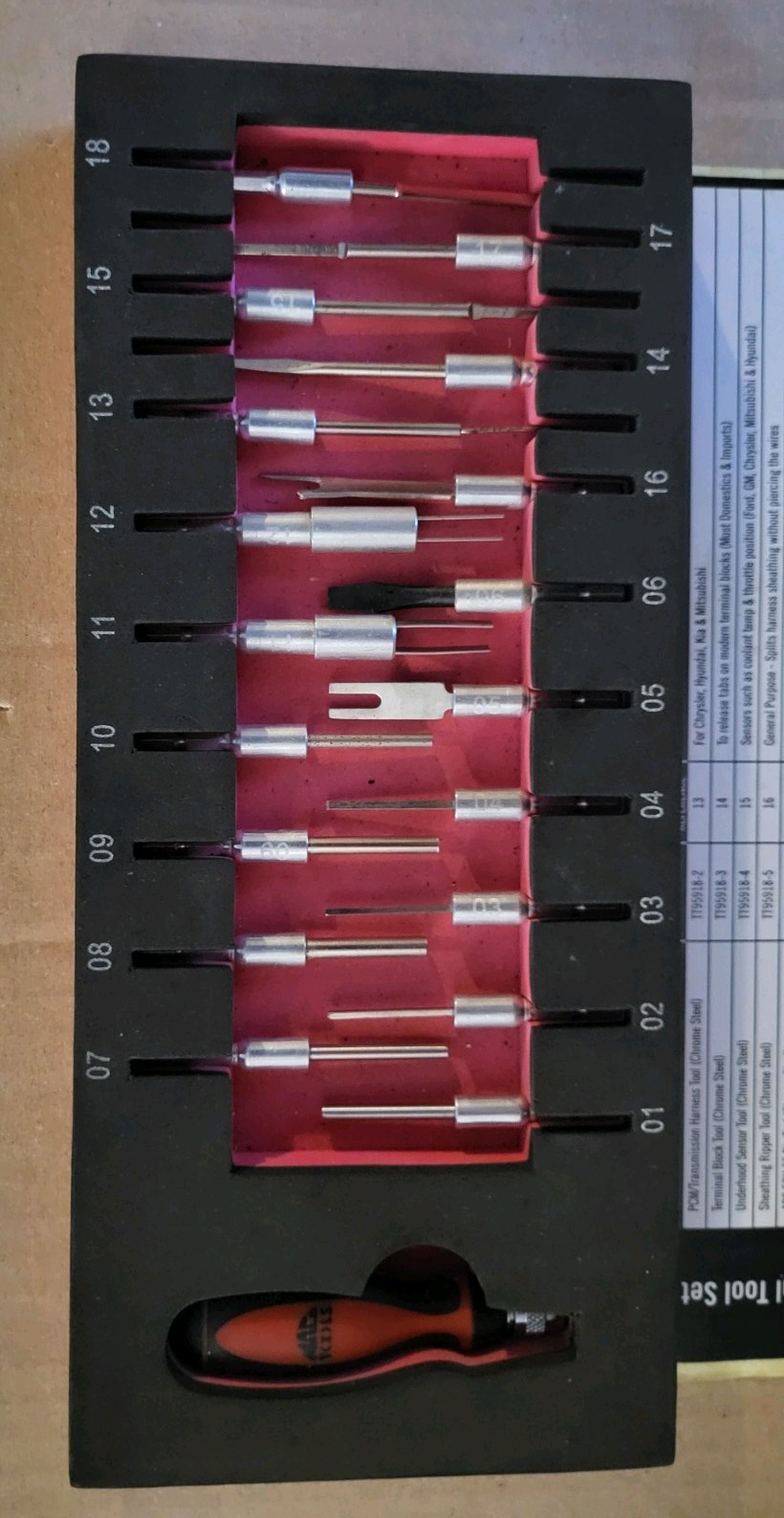 Mac Tools 18psc Terminal Reamoval Tool Set W/Handle Like New Rare!