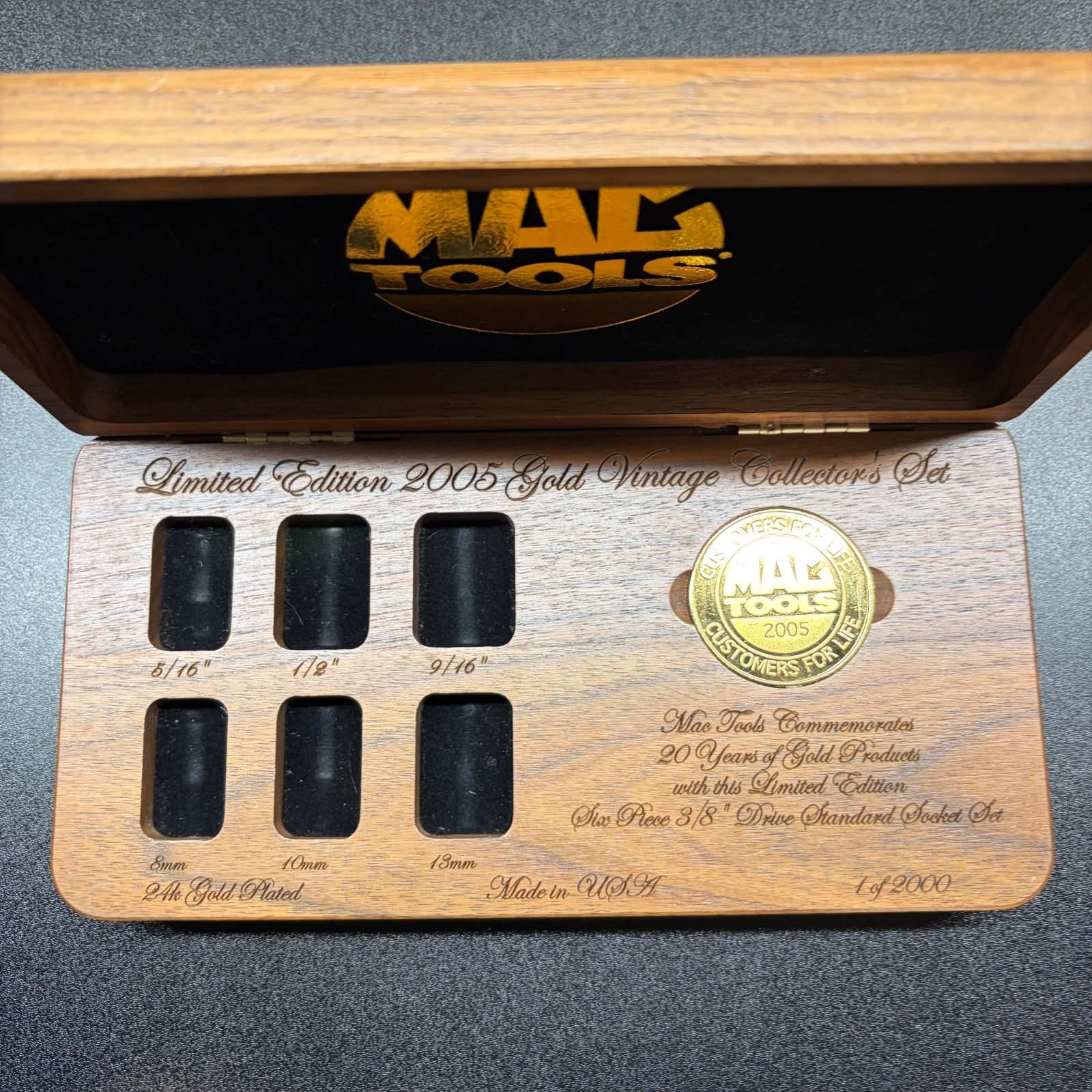 Limited Edition 24K Gold Plated MAC Tools 2005 1 of 2000 3/8 socket set 10mm 6pc