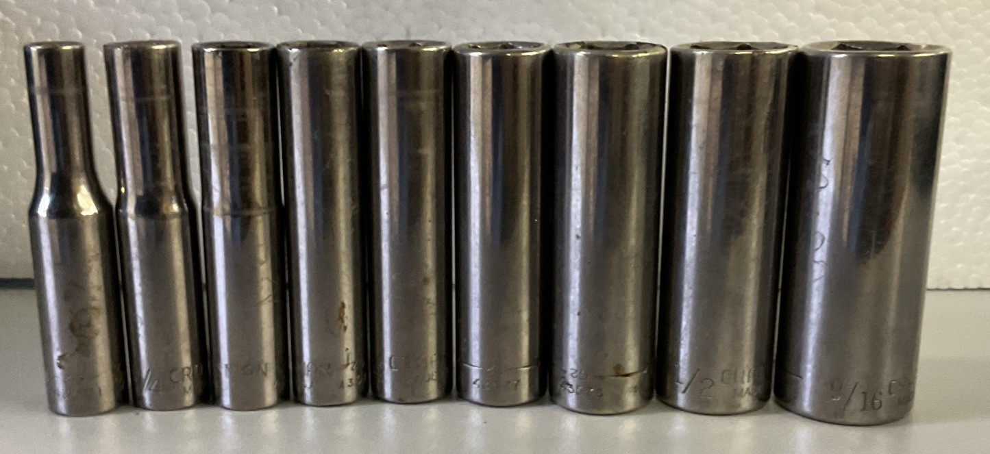 Craftsman 1/4 inch drive 6 point deep sockets SAE 3/16in.-9/16in. G Series