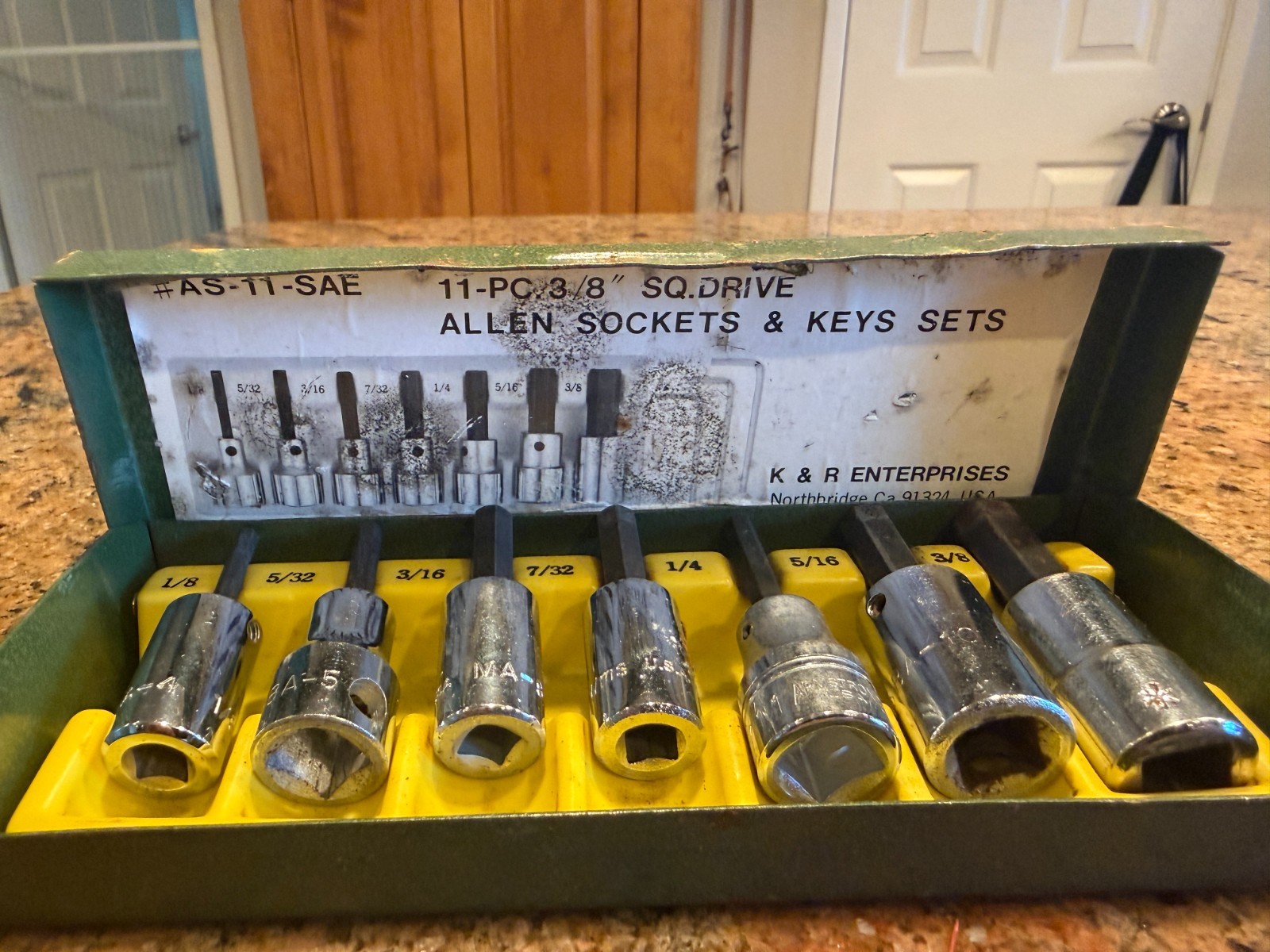 VTG K & RTools USA 7pc 3/8 Dr. Hex Allen Bit Socket Set W/Case 1/8″-3/8″
