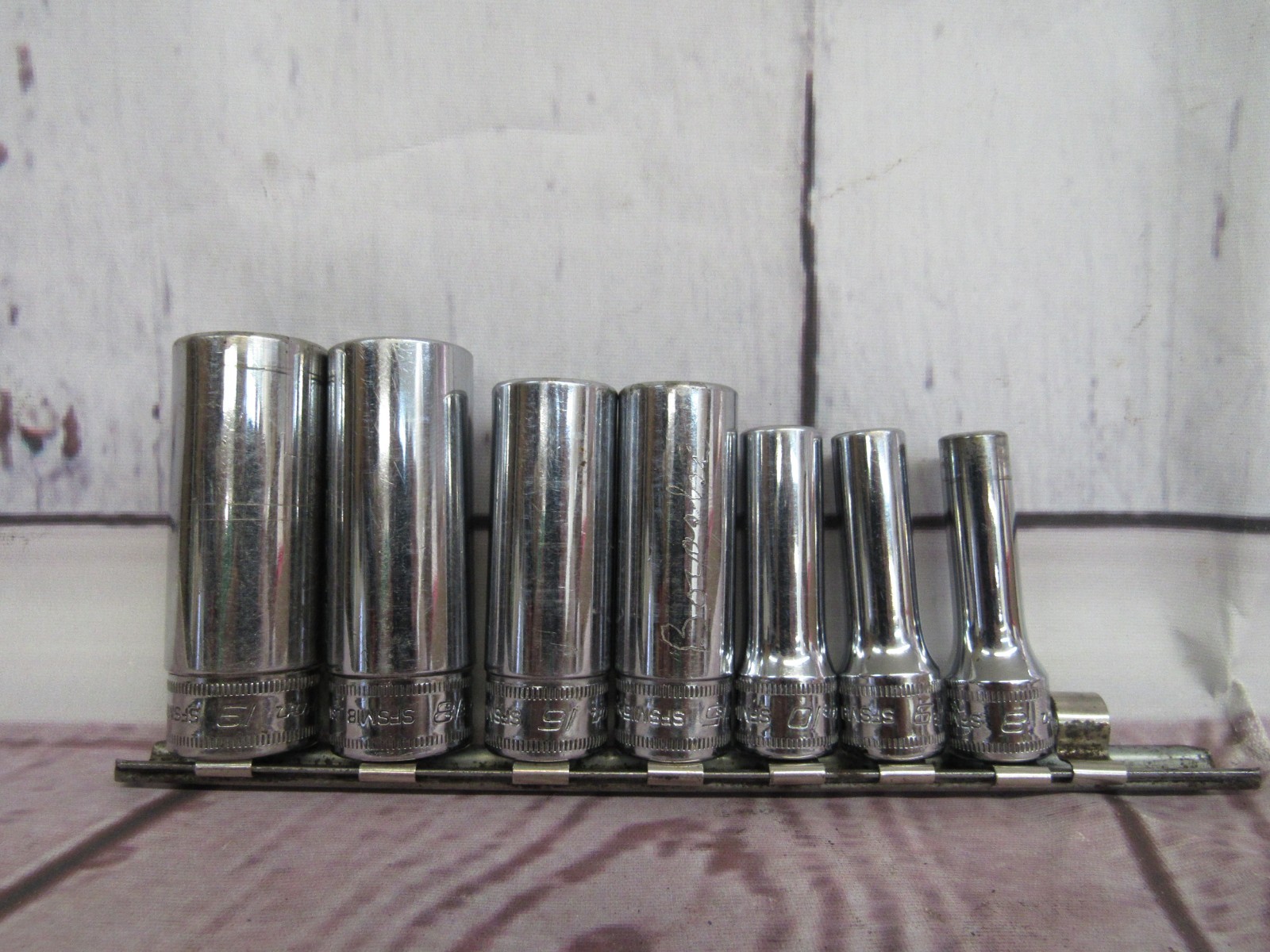 Snap-on 3/8″ Drive 6pt Metric 7pc Deep Sockets 8-10mm, 15,16,18, &19mm SFSM USA