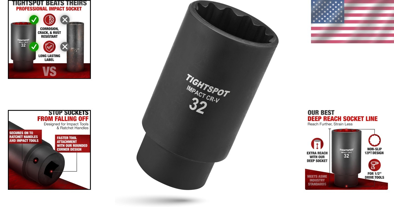 32mm Deep Impact Socket – 1/2 Inch Drive with Durable Manganese Phosphate Finish