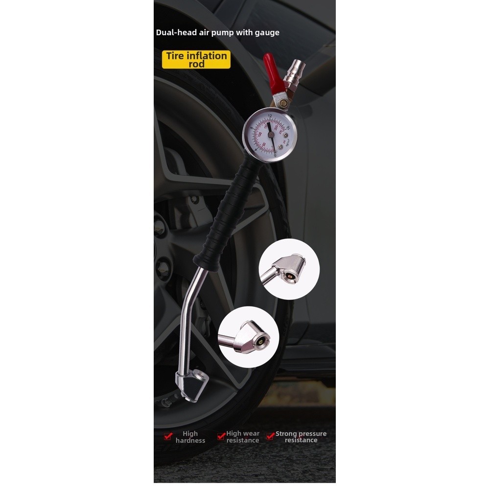 Heavy Duty Tire Air Pump Hose Extension with Pressure Gauge and Elbow Connector