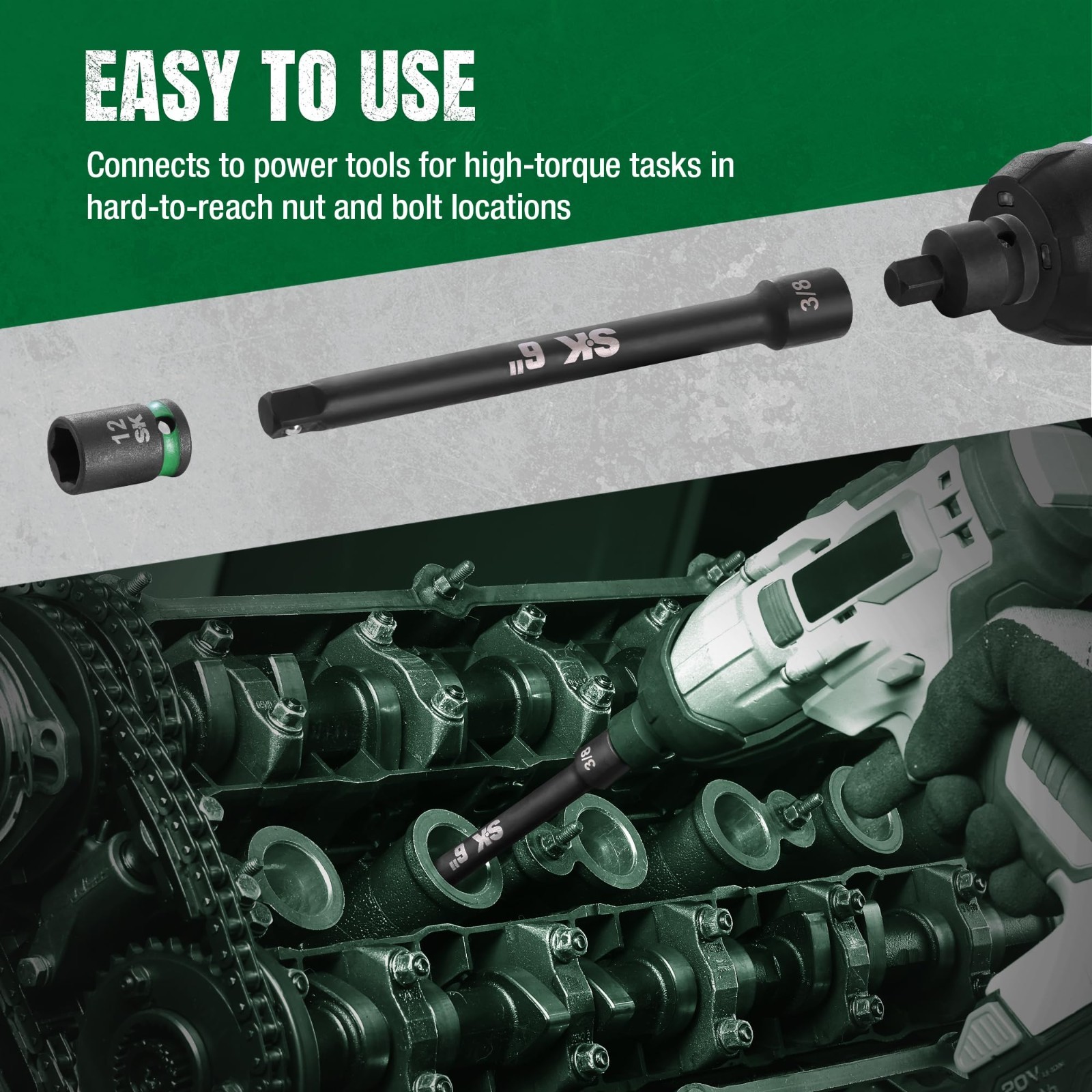 4-Piece 3/8″ Drive Impact Socket Extension Set – 3″, 6″, 10″, 15″ Cr-Mo Steel