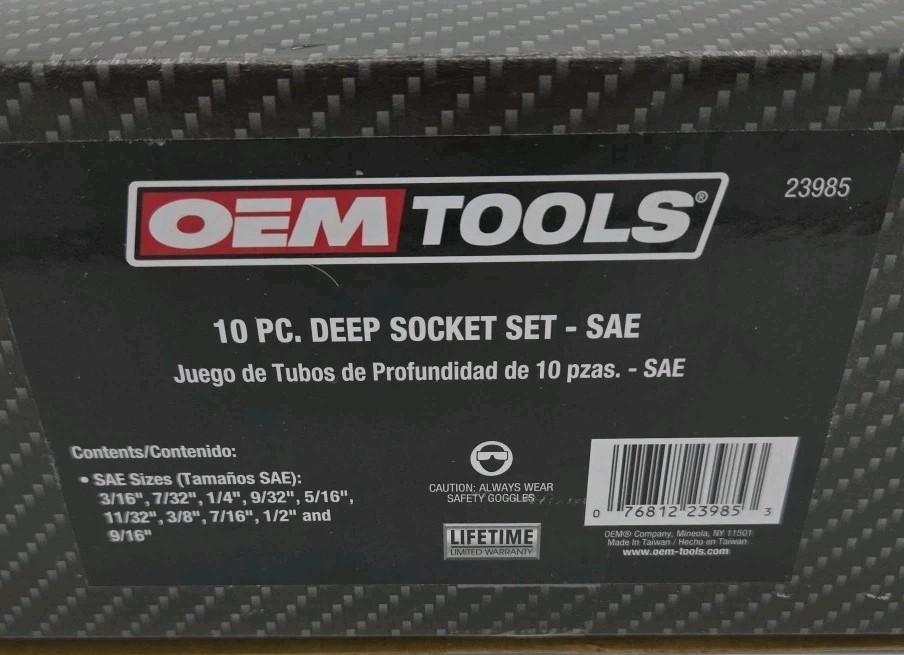 OEM Tools 10pc Deep Socket Set SAE 23985 NEW