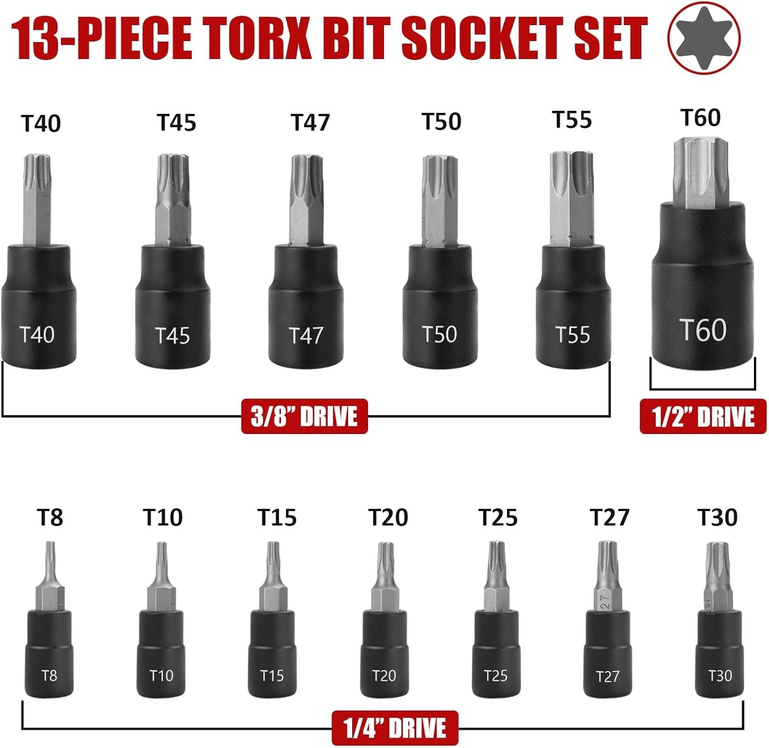 13-Piece High-Quality Torx Bit Socket Set with Secure Storage – S2 Steel & CR-V