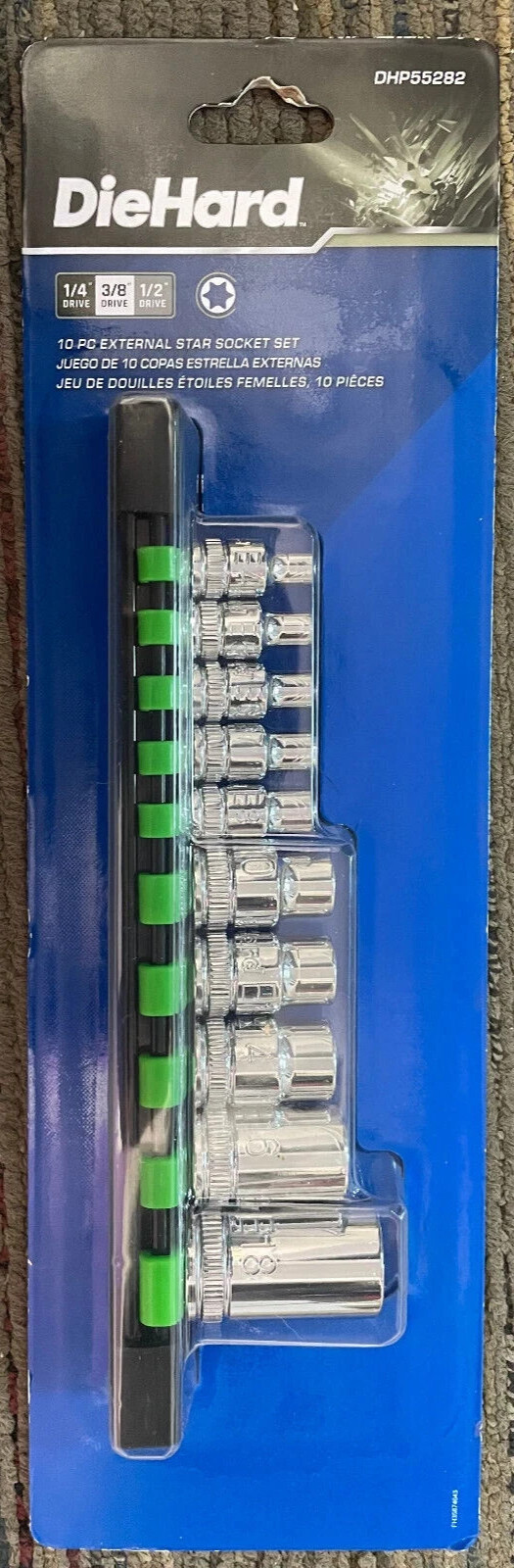 DieHard 10pc External Star Socket Set 1/4″, 3/8″, & 1/2″ Drive – DHP55282