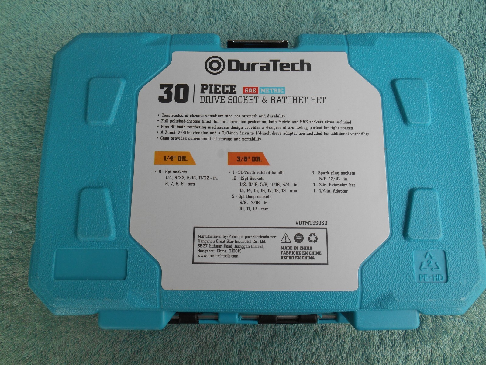 NEW DURATECH 30PC. 1/4″ 3/8″ Drive Impact SOCKET SET SAE / Metric WITH CASE.