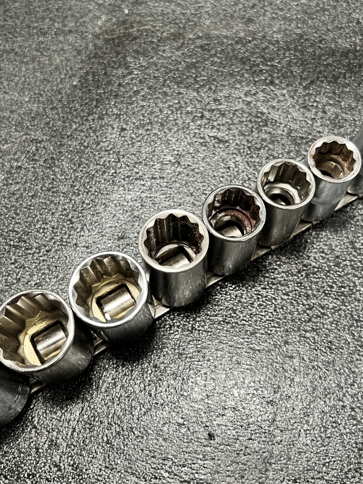 Vintage Craftsman USA Socket Set SAE 11pc 1/2”Dr 12pt 7/16”- to 1-1/4” -G- Rail